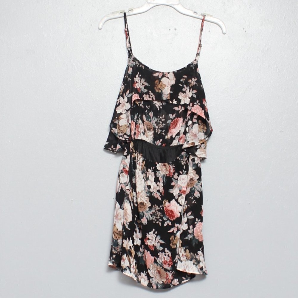 Tobi rose print open back black pink mini dress - Picture 2 of 5